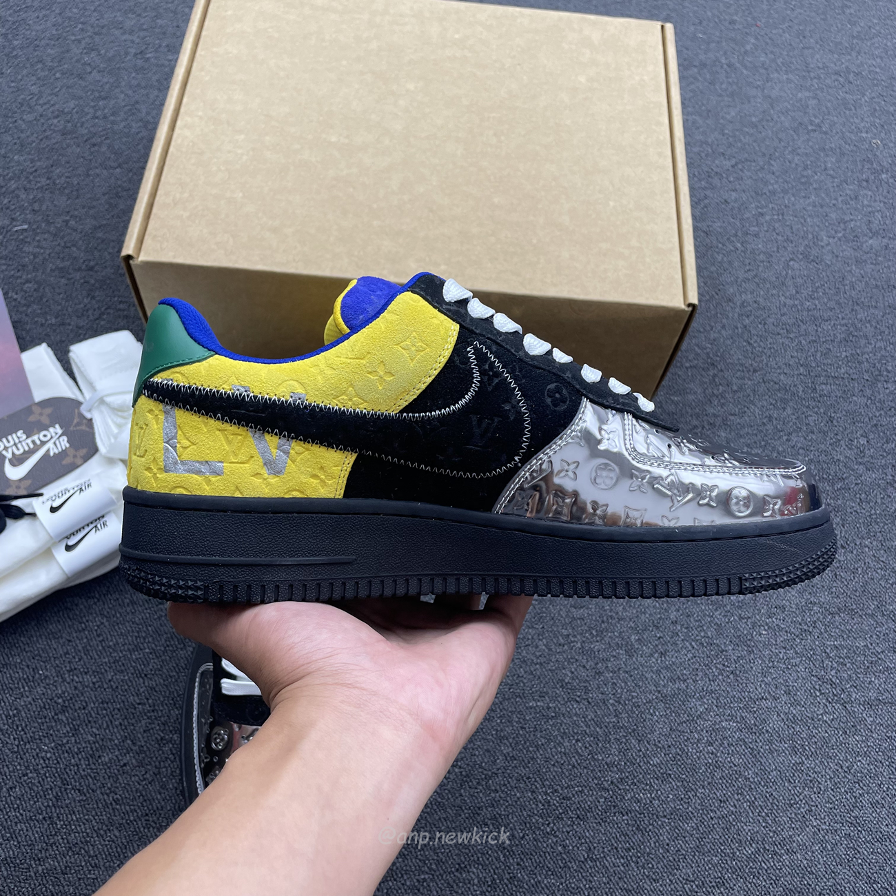 Louis Vuitton Nike Air Force 1 Low By Virgil Abloh Black Metallic Silver (5) - newkick.app